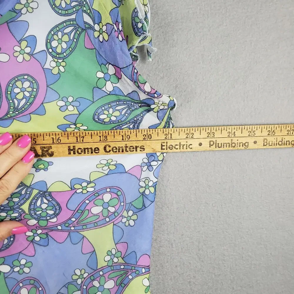 Rafaella Women's 16 Cap Sleeve Cowl Top Lettuce Hem Pastel Paisley Kawaii‎ Y2K
